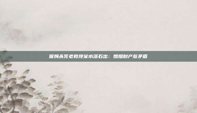 保姆杀死老教授案水落石出:婚姻财产惹矛盾