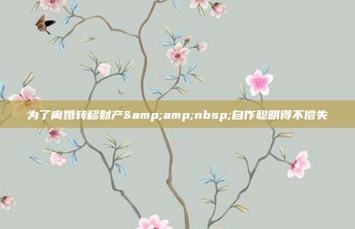 为了离婚转移财产 自作聪明得不偿失