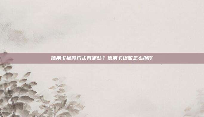 信用卡提额方式有哪些?信用卡提额怎么操作