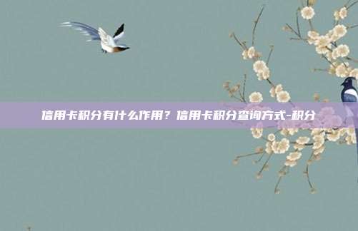 信用卡积分有什么作用?信用卡积分查询方式-积分