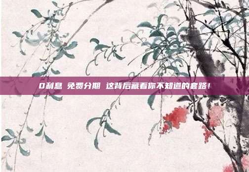 0利息≠免费分期 这背后藏着你不知道的套路!