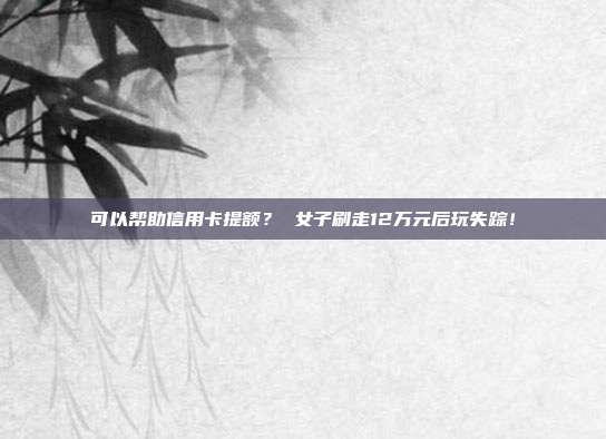 可以帮助信用卡提额? 女子刷走12万元后玩失踪!