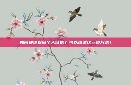 如何快速查询个人征信?可以试试这三种方法!