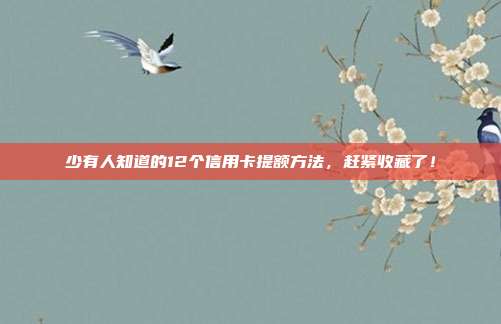 少有人知道的12个信用卡提额方法,赶紧收藏了!