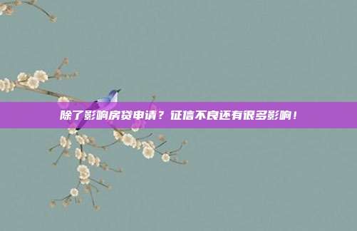除了影响房贷申请?征信不良还有很多影响!