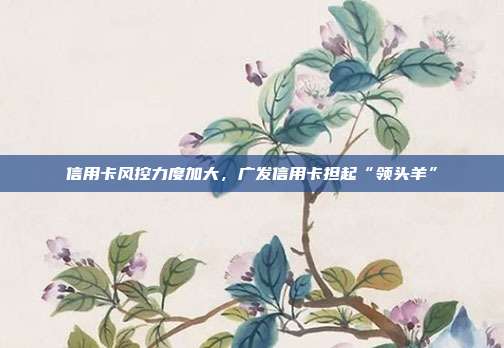 信用卡风控力度加大,广发信用卡担起“领头羊”