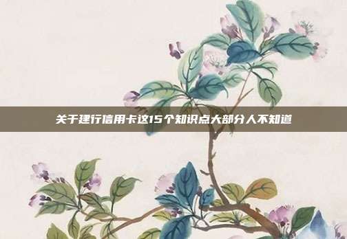 关于建行信用卡这15个知识点大部分人不知道