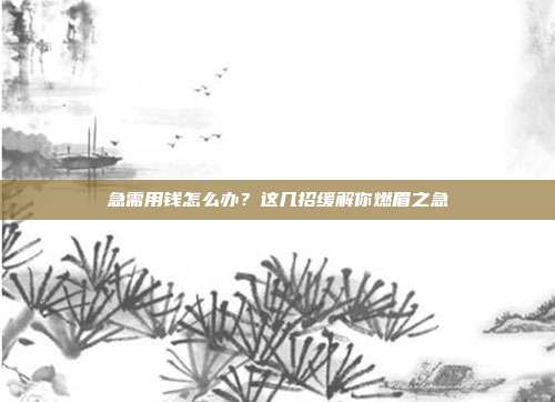 急需用钱怎么办?这几招缓解你燃眉之急