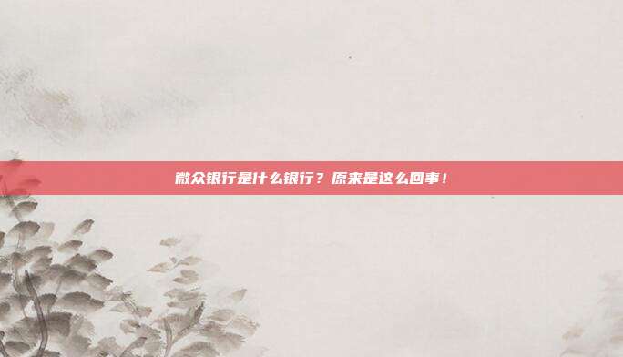 微众银行是什么银行？原来是这么回事！