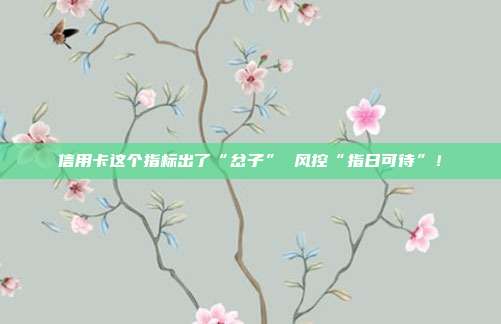 信用卡这个指标出了“岔子” 风控“指日可待”!