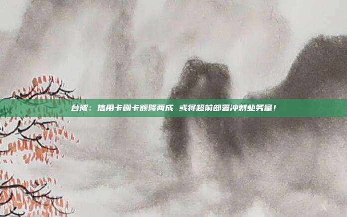 台湾:信用卡刷卡额降两成 或将超前部署冲刺业务量!