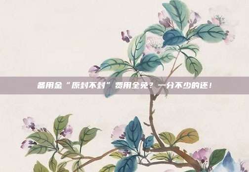 备用金“原封不封”费用全免?一分不少的还!