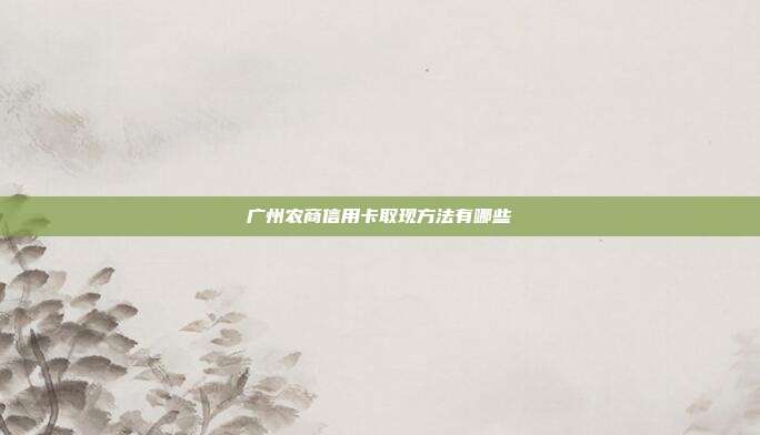 广州农商信用卡取现方法有哪些