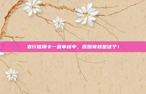 农行信用卡一直审核中，原因竟然是这个！