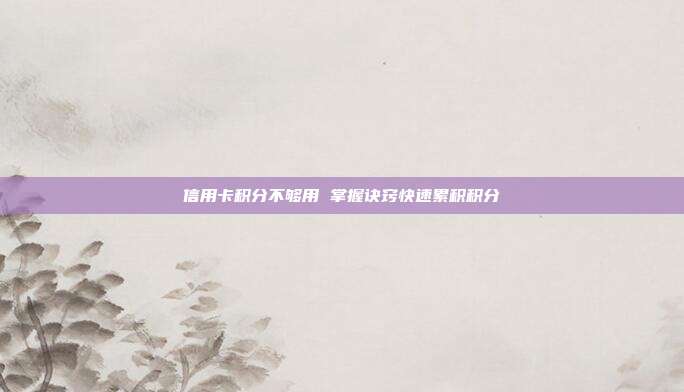 信用卡积分不够用 掌握诀窍快速累积积分