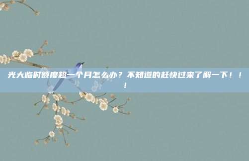 光大临时额度超一个月怎么办?不知道的赶快过来了解一下!!!