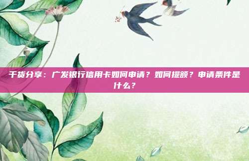 干货分享:广发银行信用卡如何申请?如何提额?申请条件是什么?