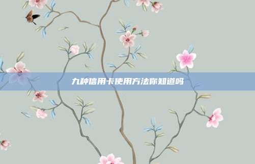 九种信用卡使用方法你知道吗