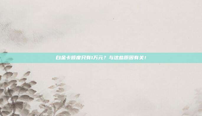 白金卡额度只有1万元?与这些原因有关!
