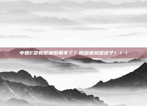 中银E贷有额度但用不了?原因竟然是这个!!!