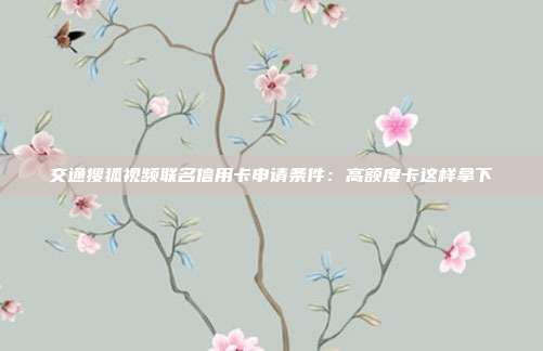 交通搜狐视频联名信用卡申请条件:高额度卡这样拿下
