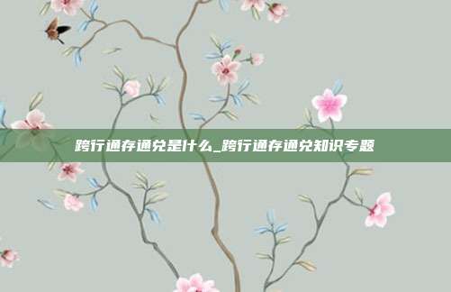 跨行通存通兑是什么_跨行通存通兑知识专题