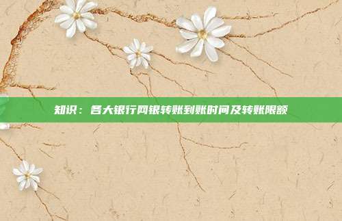 知识:各大银行网银转账到账时间及转账限额