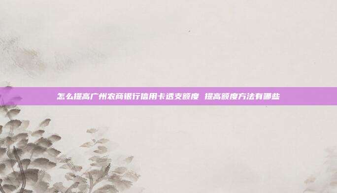 怎么提高广州农商银行信用卡透支额度 提高额度方法有哪些