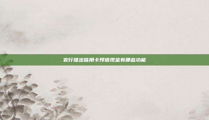农行推出信用卡预借现金有哪些功能