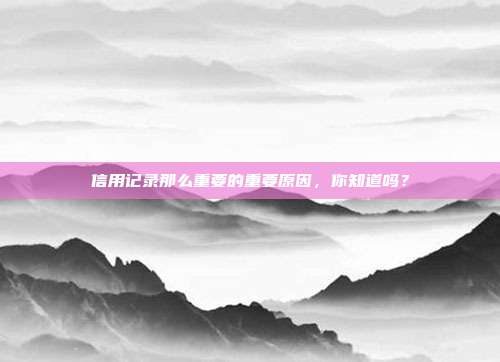 信用记录那么重要的重要原因,你知道吗?