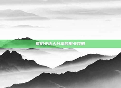 信用卡达人分享的用卡攻略