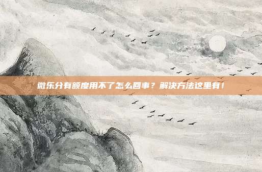 微乐分有额度用不了怎么回事?解决方法这里有!