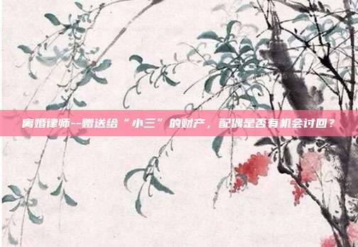 离婚律师--赠送给“小三”的财产,配偶是否有机会讨回?